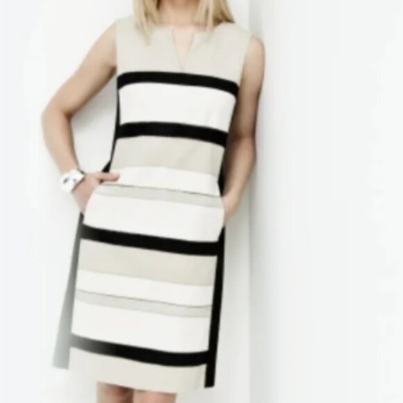 Lafayette 148 black striped sleeveless shift dress size 8 - Picture 1 of 9
